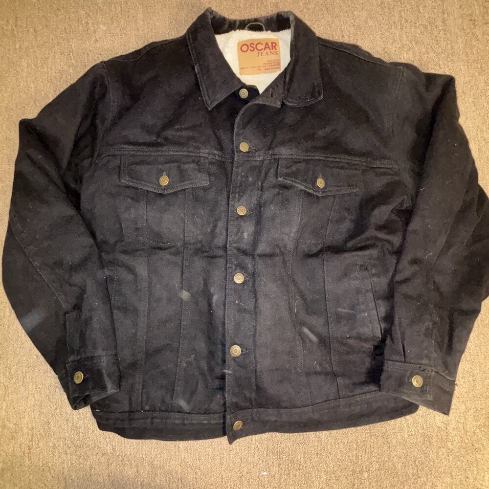 Oscar Brand Men’s Denim Jacket Sherpa Lined 2 XL Black Workwear